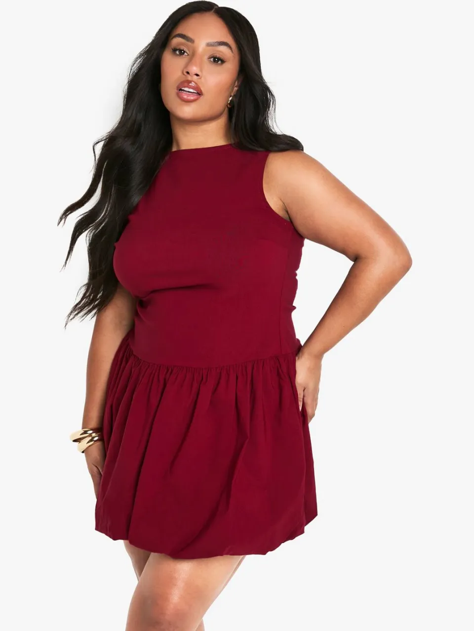 boohoo Dames Plus BENGALINE GEROUWDE BUBBELZOOM MINijURK wijn, foto 3