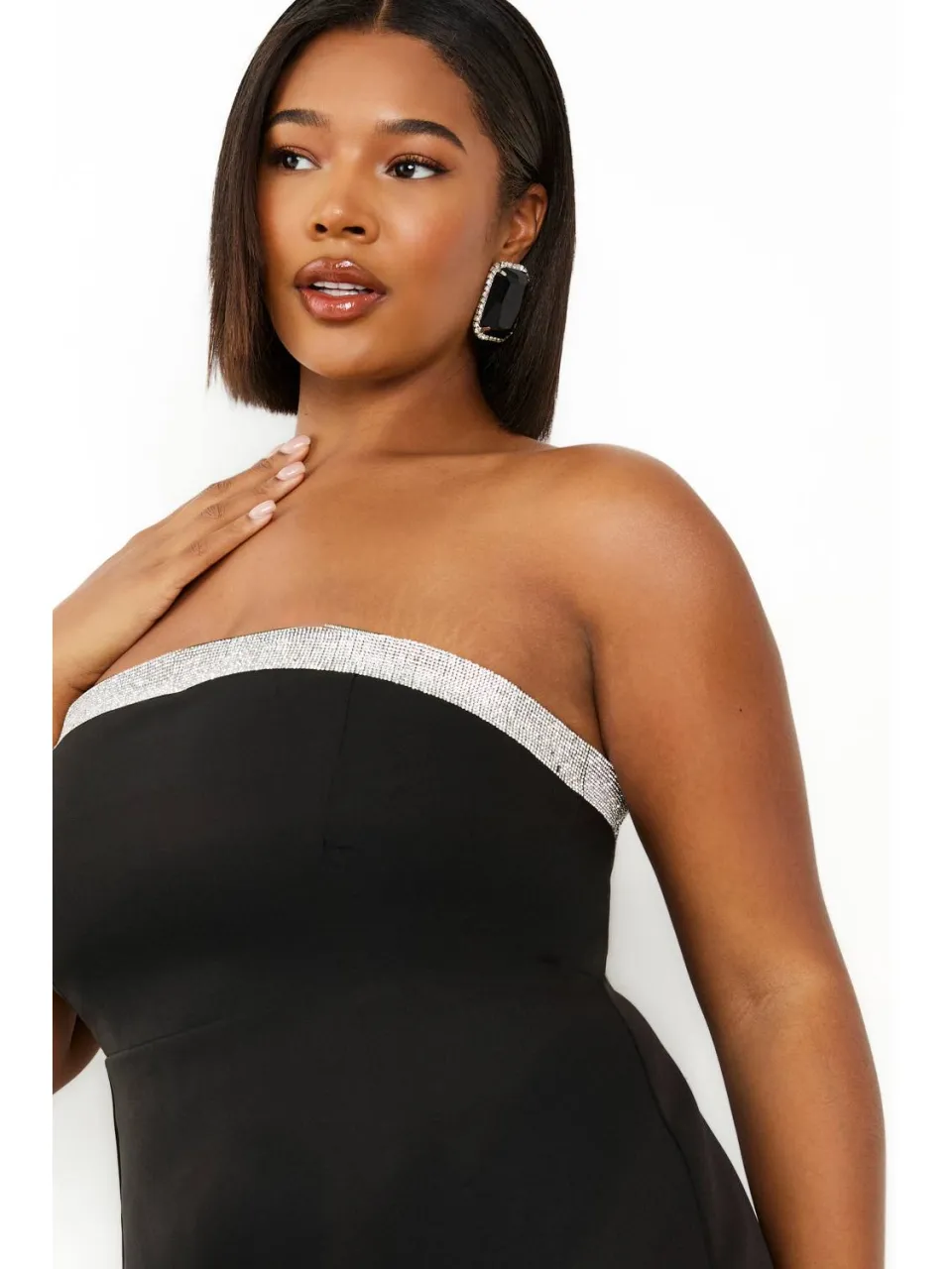 boohoo Dames Plus Diamante Versierde Skater Mini Jurk zwart, foto 3