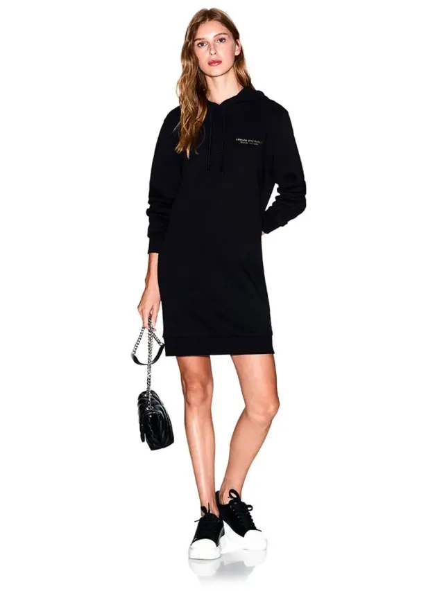 Armani Exchange Xw001453_af10830 Lang Mouw Jurk Zwart M Vrouw Black / Gold