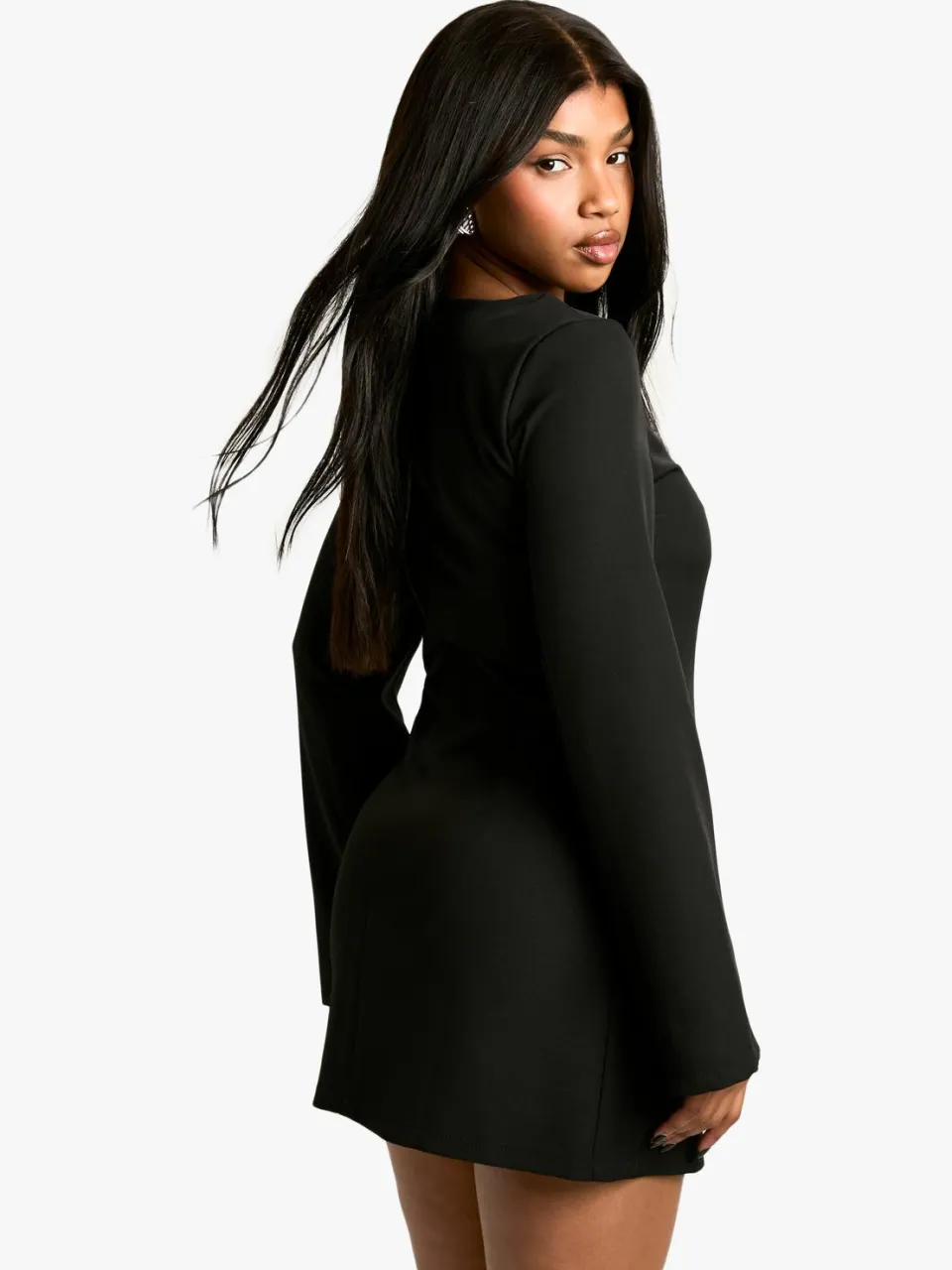 boohoo Dames Lange mouwen Slash Neck Tailored Mini-jurk zwart, foto 2