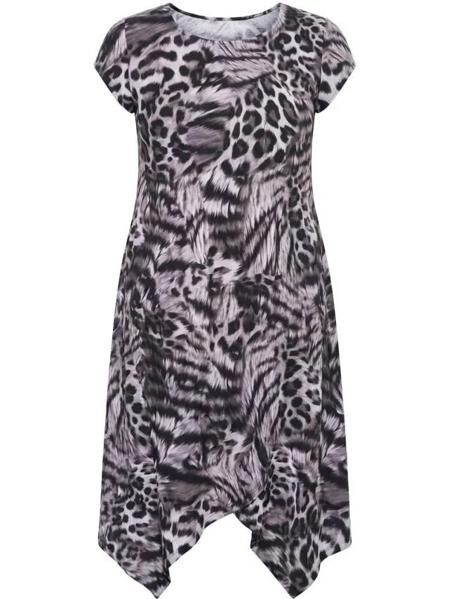MIAMODA Dames - Maxi-jurk A-lijn luipaardpatroon puntzoom - Zwart