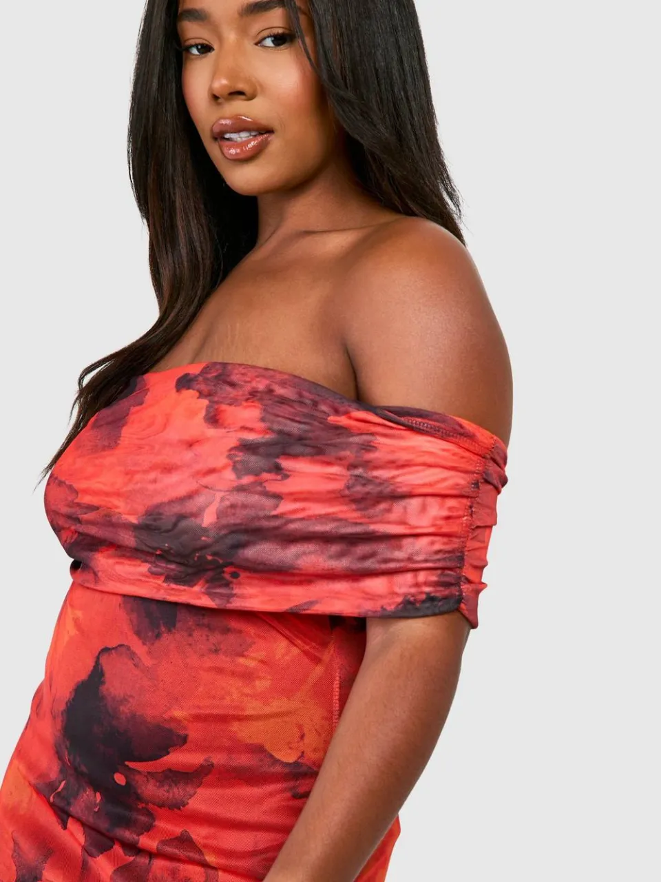 boohoo Dames Plus Bardot Floral Maxi Jurk bloemen, foto 3