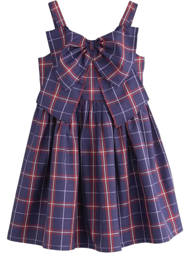 Next Meisjes - Feestjurk met strik aan de voorkant - Blauw Blue/Red Check