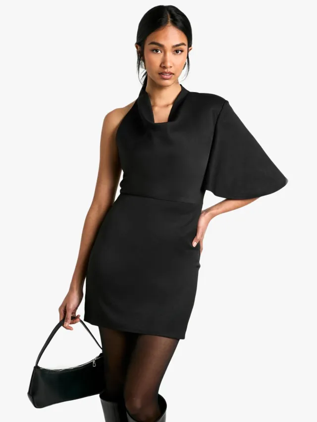 boohoo Dames High Cowl Asymmetrische Mini Jurk Zwart