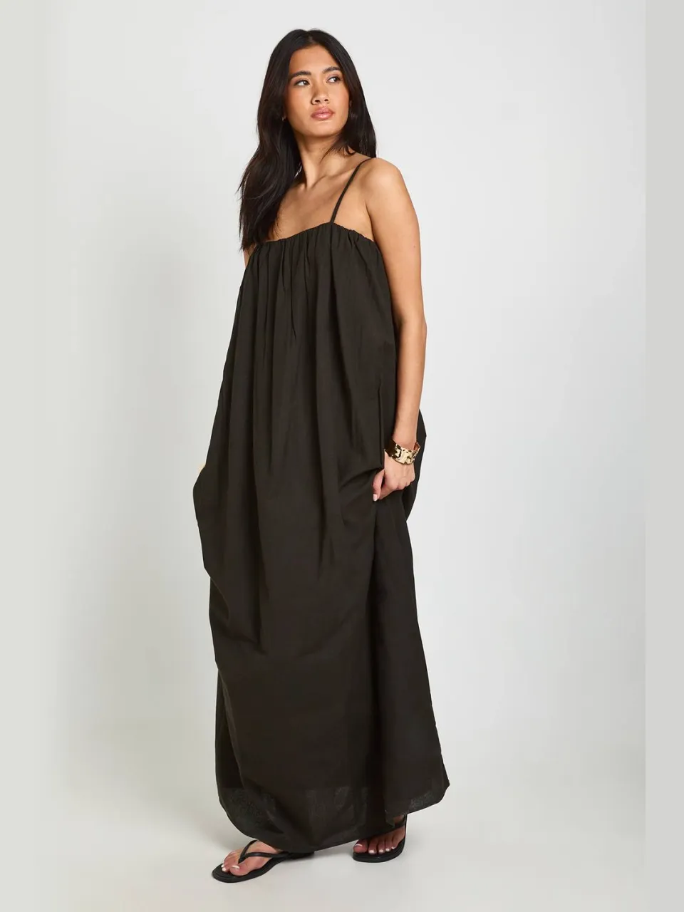 boohoo Dames Linnen Maxi Jurk Met Volledige Zakdetails zwart, foto 3