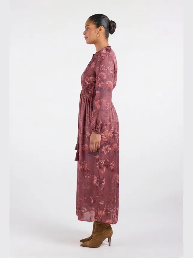 Didi Dames Dress Alma Brown Autumn rose print Beige / bruin