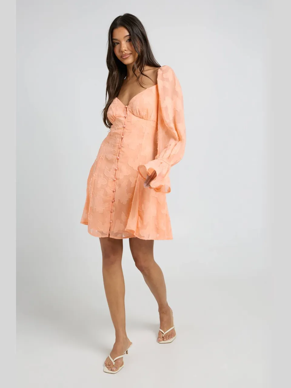 boohoo Dames Burnout Bloemen Godet Zoom Mini Jurk perzik, foto 3