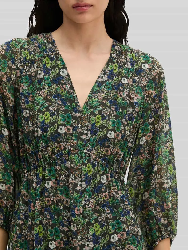 Marc O'Polo Vloeiende vrijetijdsjurk van pure viscose met diepe v-hals middenbruin, foto 3