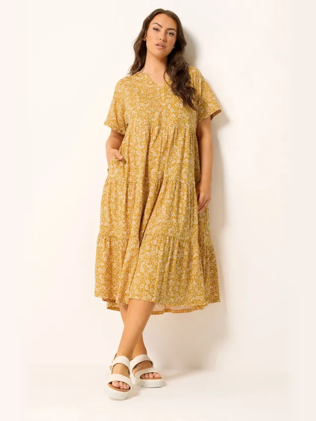 Yours Gouden Gelaagde Maxijurk Met Bloemenprint Yellow