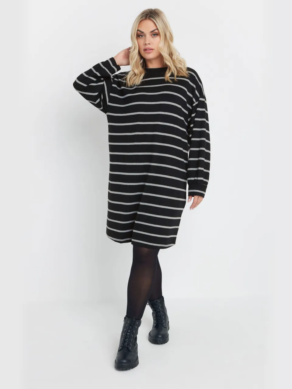 Yours Zwart & Grijs Gestreepte Jumperjurk-52, foto 2