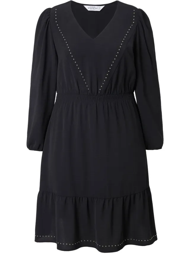 Studio Untold Dames - Jurk A-lijn V-hals met sierstuds - Zwart - Maat 54+
