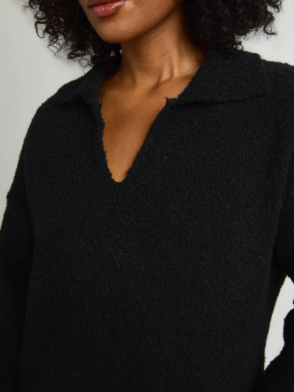 boohoo Dames Plus Jurk Met Kraag In Boucle Gebreide Mini-trui zwart, foto 4