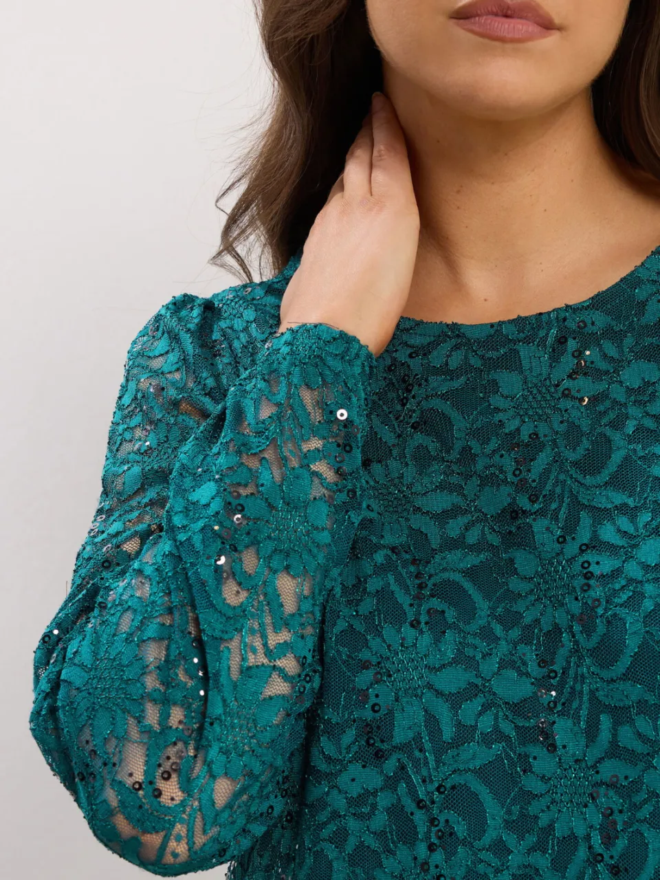 Yours Teal Blue Lace Scallop Zoom Minijurk, foto 4