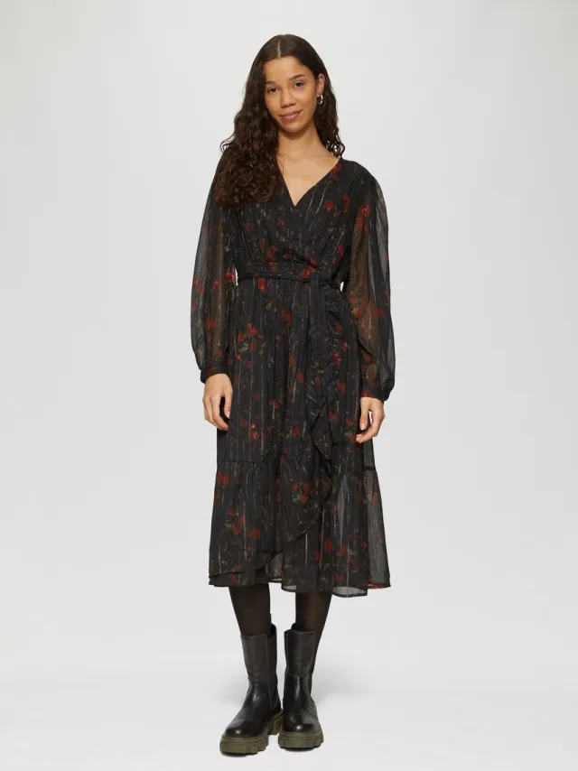 QS female - Chiffon jurk met wikkeleffect zwart