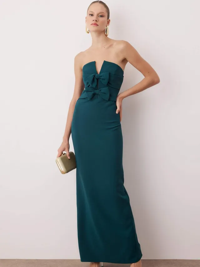 Trendyol TRENDYOLMİLLA Dames Groen Effen Maxi Mouwloos Diploma-uitreiking / Gala Recht Avond & Gala Jurk