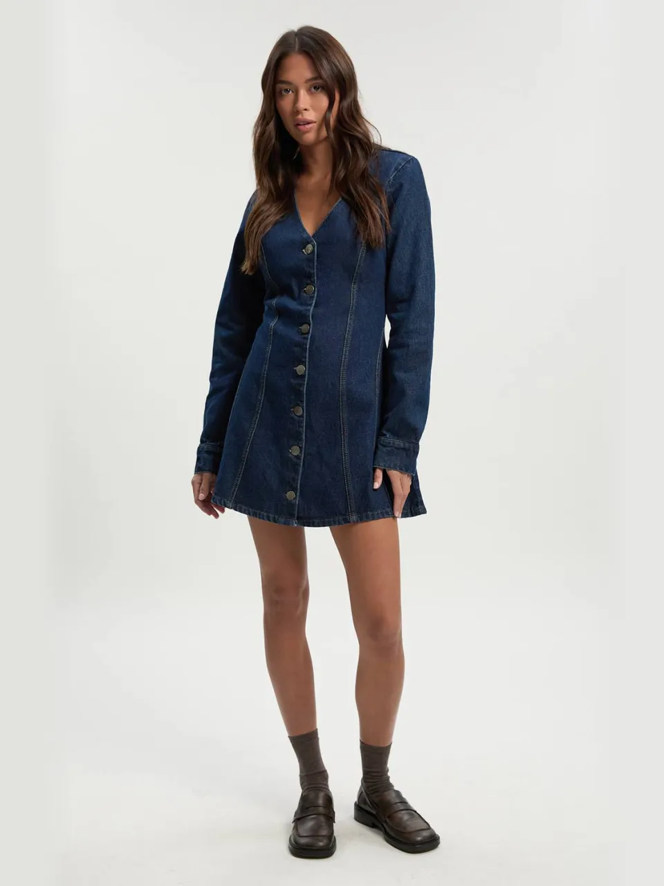 boohoo Dames Flare lange mouwen mini-jurk indigo, foto 3