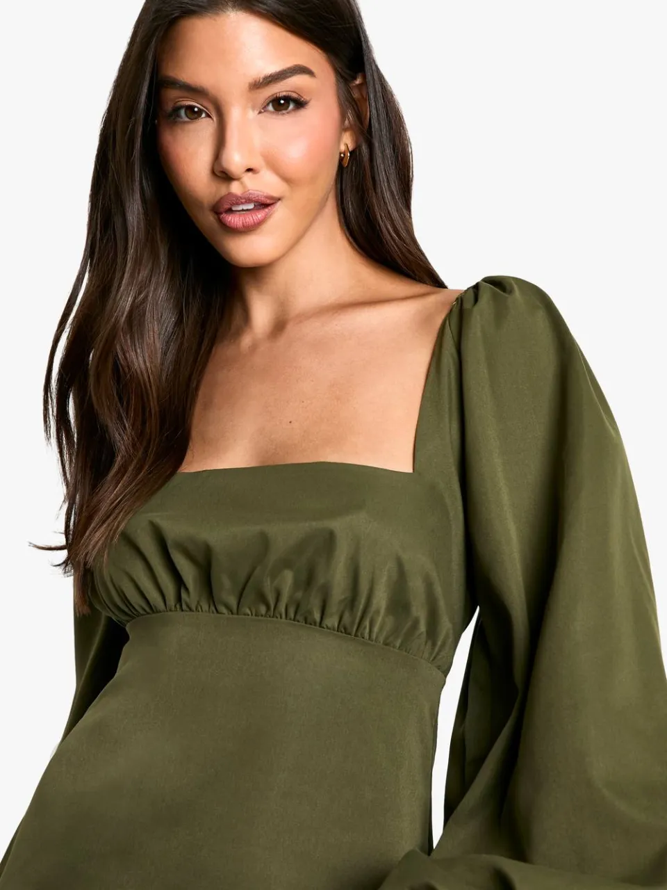 boohoo Dames Long Sleeve Puff Sleeve Mini Dress kaki, foto 4