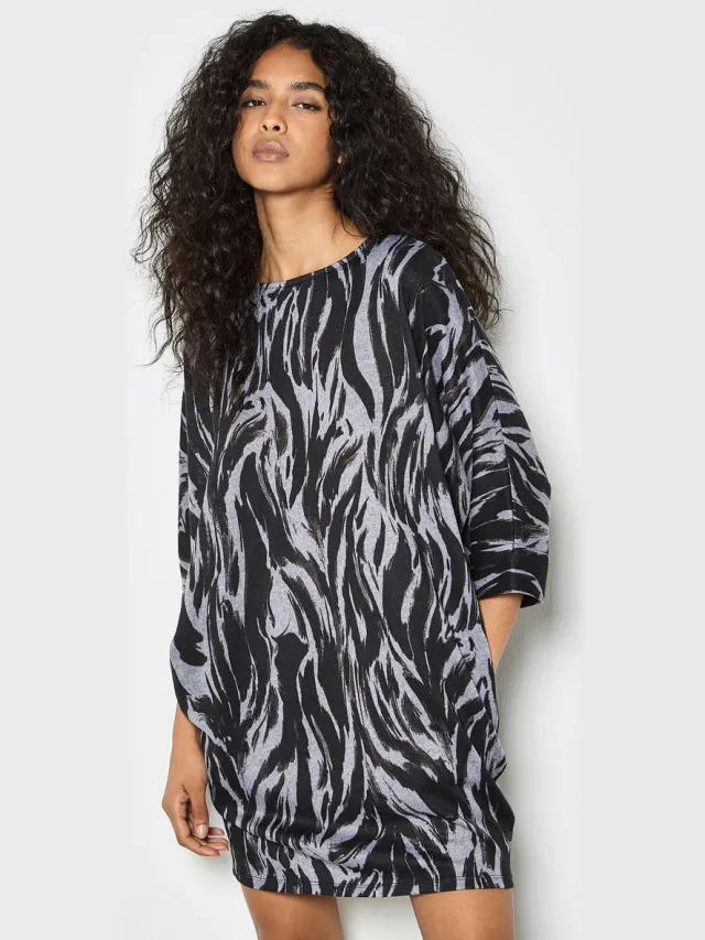 Apricot Zebraprint gebreide cocoon-minijurk Grey