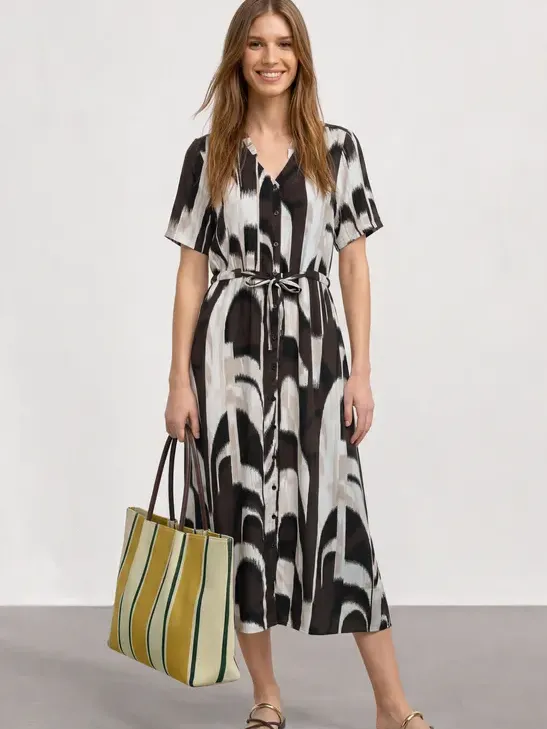 Street One Midi-jurk met V-hals en print Bruin