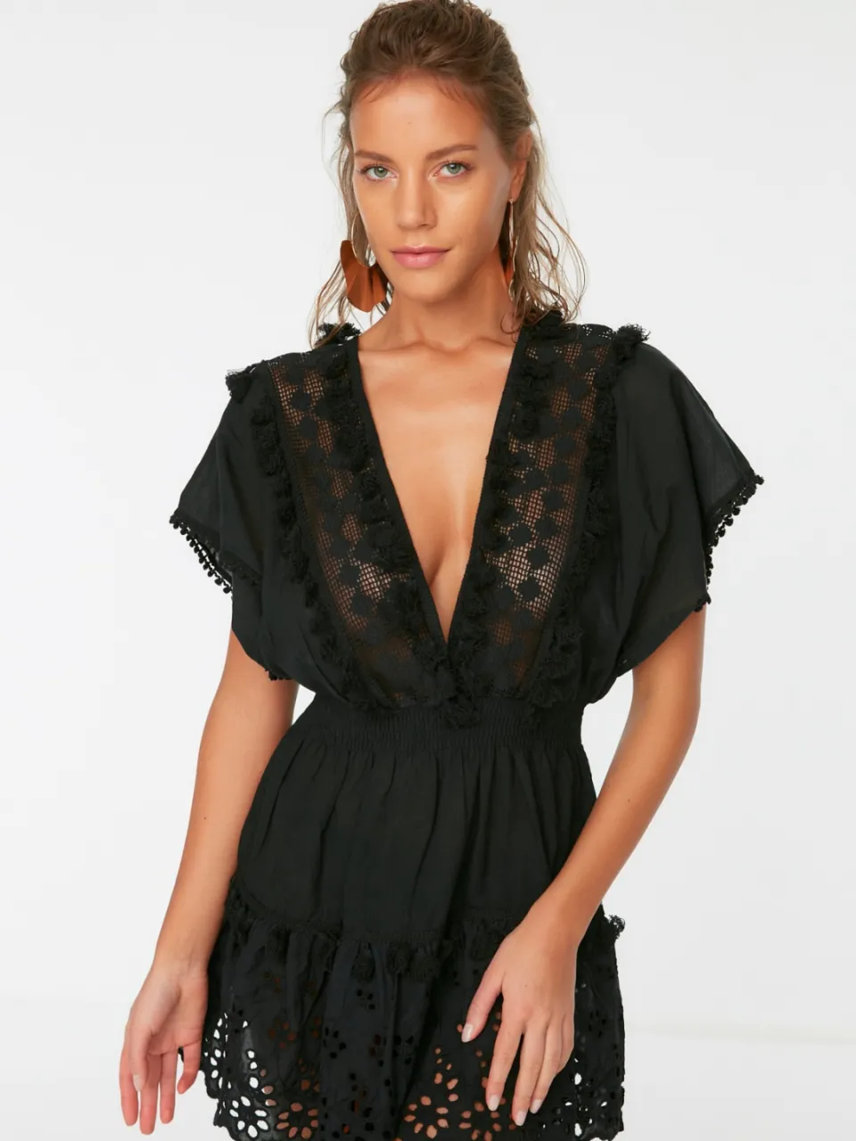 Trendyol TRENDYOLMİLLA Dames Zwart Effen Kort / Mini Kort Strandkleding Skater Strandjurken, foto 2