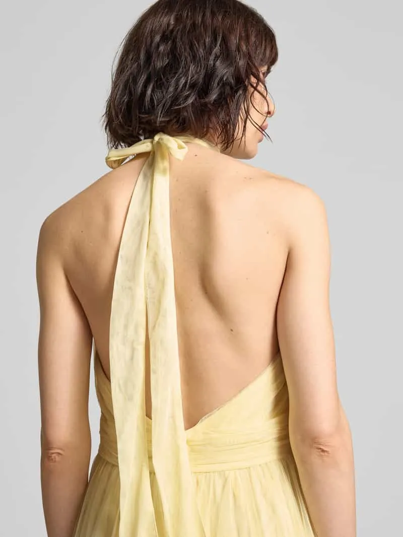 Lace & Beads halter-cocktailjurk met tailleband lichtgeel, foto 5