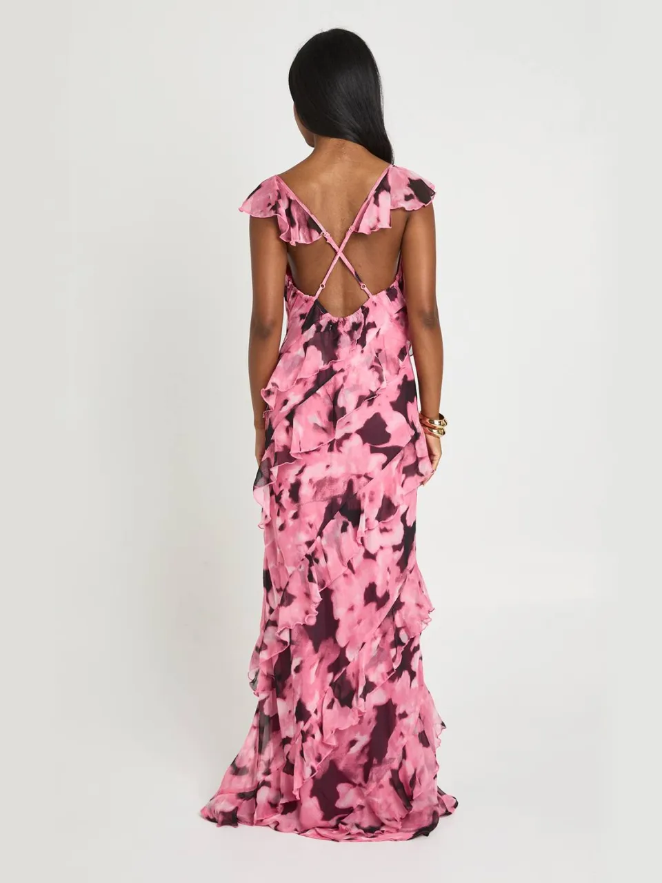 boohoo Dames Burnout Bloemen Engelmouwen Midaxi Jurk roze, foto 2