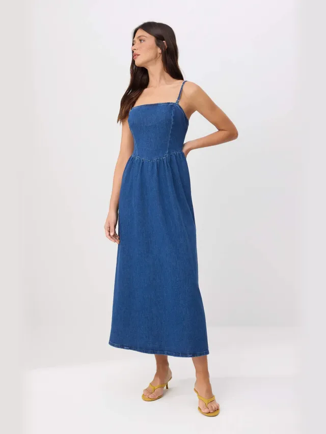 Trendyol TRENDYOLMİLLA Dames Blauw Effen Maxi Mouwloos Skater Jurken