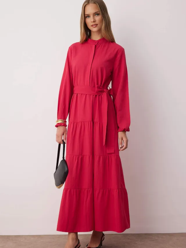 Trendyol Modest Dames Roze Effen Maxi Lang Casual A-lijn Modest Jurken