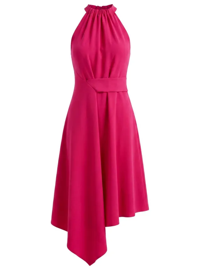 Trendyol TRENDYOLMİLLA Dames Roze Effen Midi Mouwloos Asymmetrisch Jurken Fuchsia