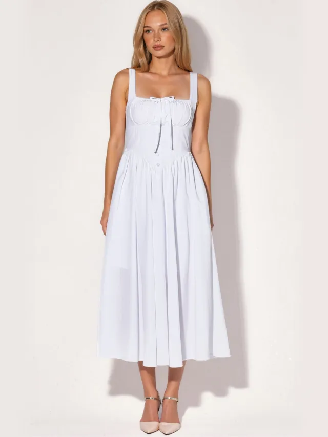 Busem Midi-jurk met vierkante kraag en knoopdetails Wit