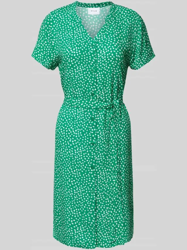 Vila Knielange jurk van viscose met strikceintuur groen, foto 2