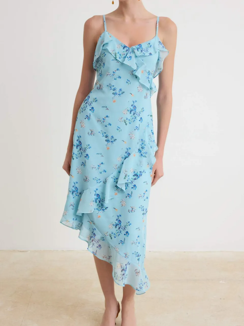Trendyol TRENDYOLMİLLA Dames Blauw Bloemen Maxi Mouwloos Avond / Dagelijks Asymmetrisch Jurken, foto 2