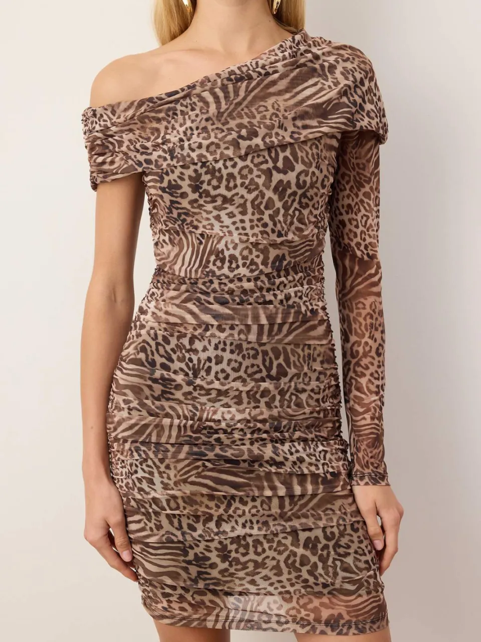 Trendyol TRENDYOLMİLLA Dames Bruin Dierenprint Kort / Mini Lang Stijlvol/Avond Bodycon Jurken, foto 2