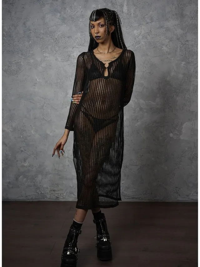 Banned Wicked Net Lange jurk - XL - Zwart