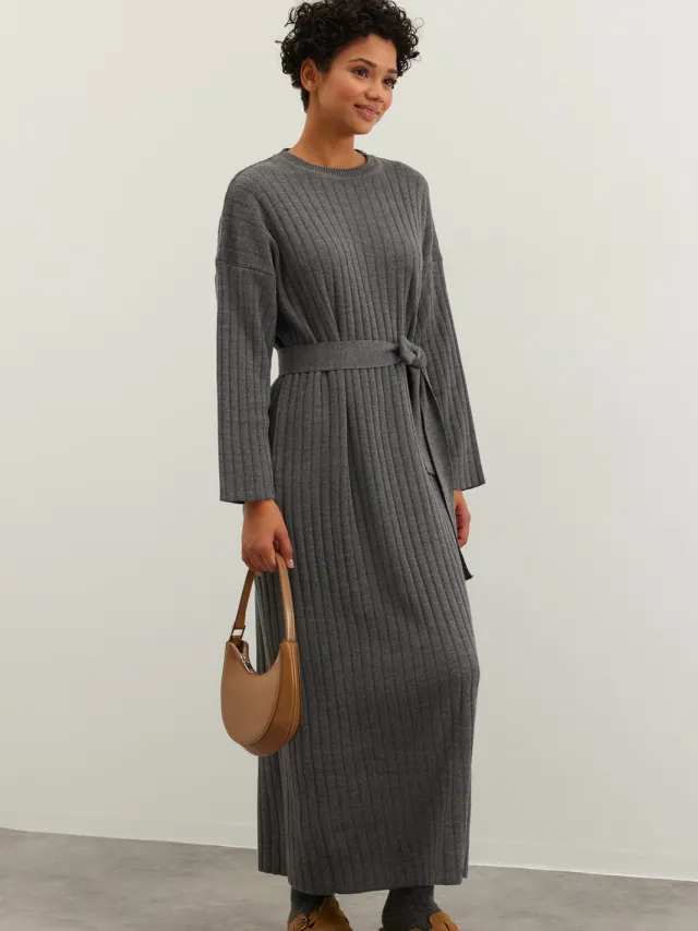 Trendyol Modest Dames Grijs Effen Maxi Lang Casual A-lijn Modest Jurken