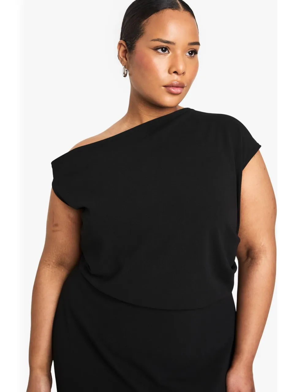 boohoo Dames PLUS GERAAFFELDE ASYMmetrische MAXI-JURK zwart, foto 2