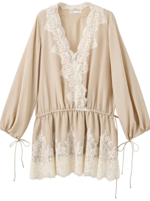 Mango korte jurk met kant - beige