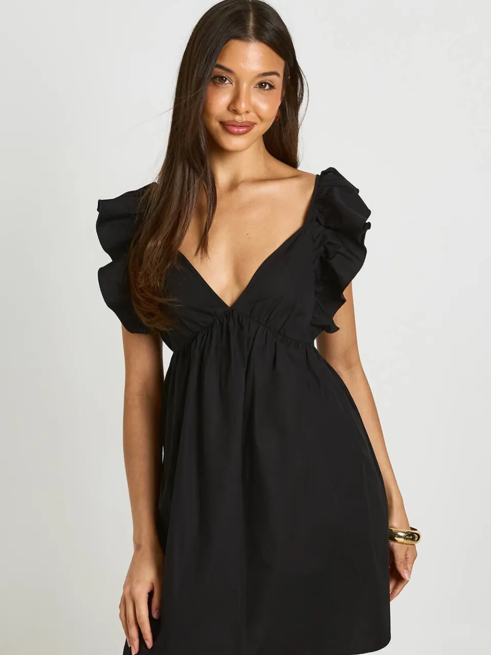 boohoo Dames Mini-jurk Met Ruches Op De Schouders En Open Rug zwart, foto 3