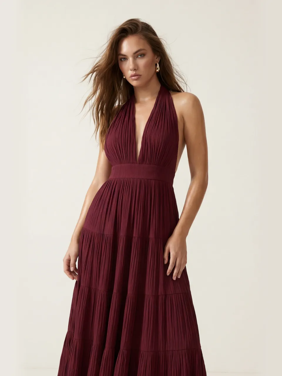 Trendyol TRENDYOLMİLLA Dames Bordeaux Effen Maxi Mouwloos Skater Jurken, foto 2