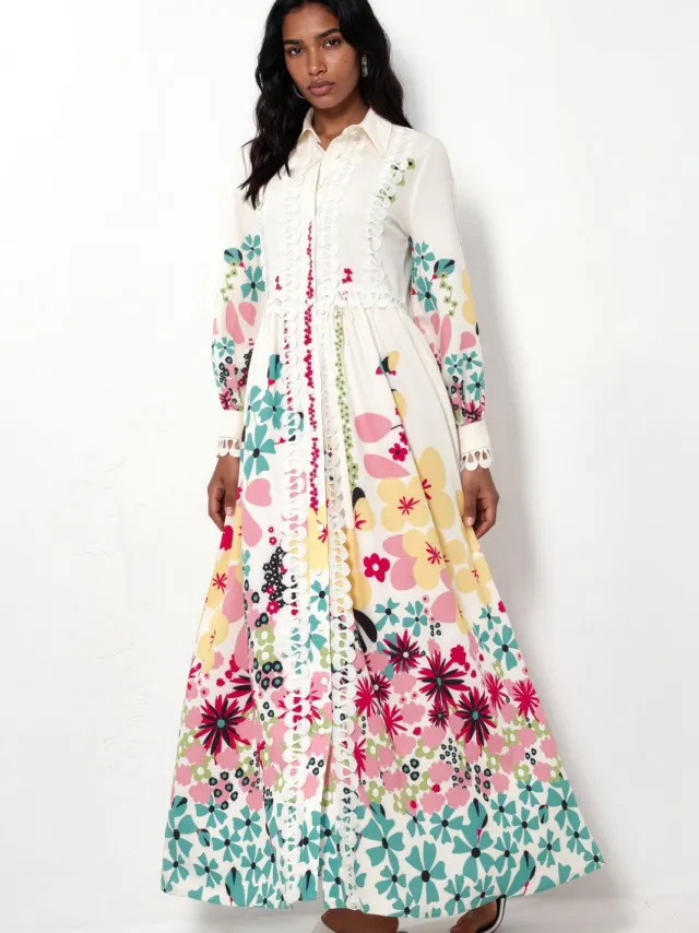 MSN Collection Bloemen A-lijn Maxi Jurk Veelkleurig