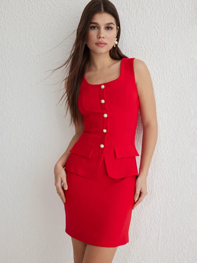 Trendyol TRENDYOLMİLLA Dames Rood Effen Kort / Mini Mouwloos Zakelijk Bodycon Jurken