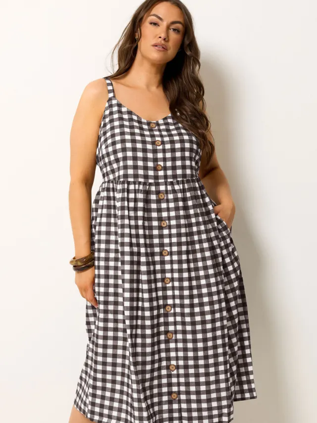 Yours Chocoladebruine Gingham Linnen Jurk Brown