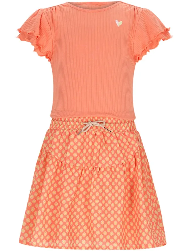 Nono N602-5803-545_134-140 Meisjes Jurk Morly Orange Coral