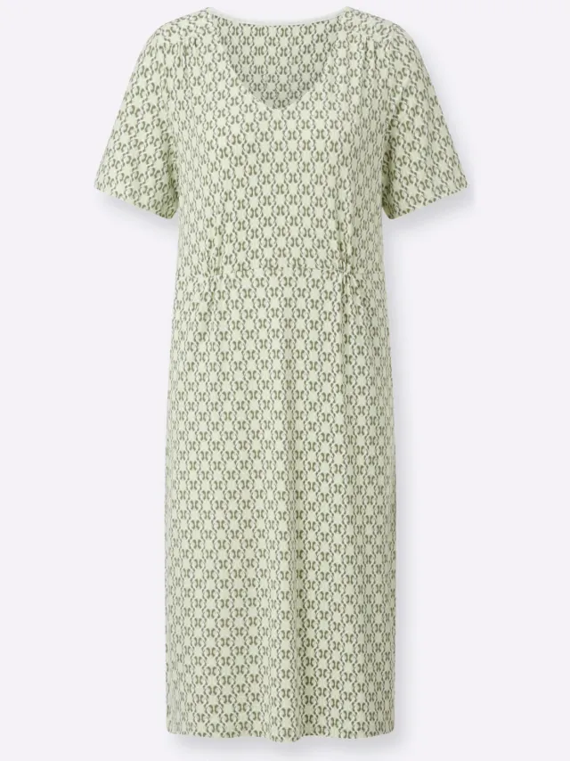 Jersey jurk pistache/kaki bedrukt, foto 2