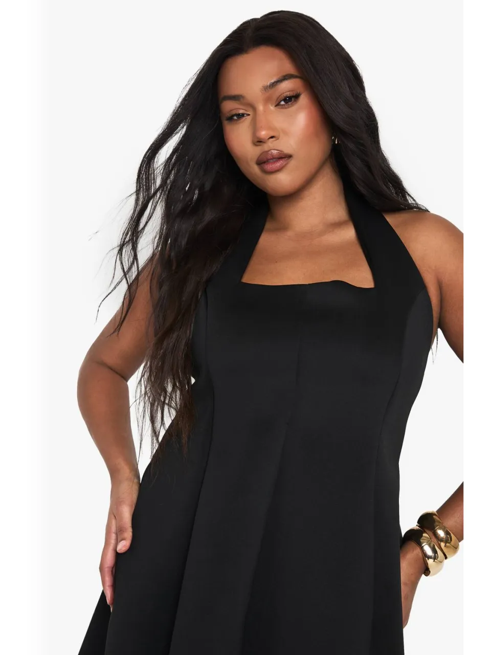 boohoo Dames Plus gestructureerde panelen skaterjurk zwart, foto 4