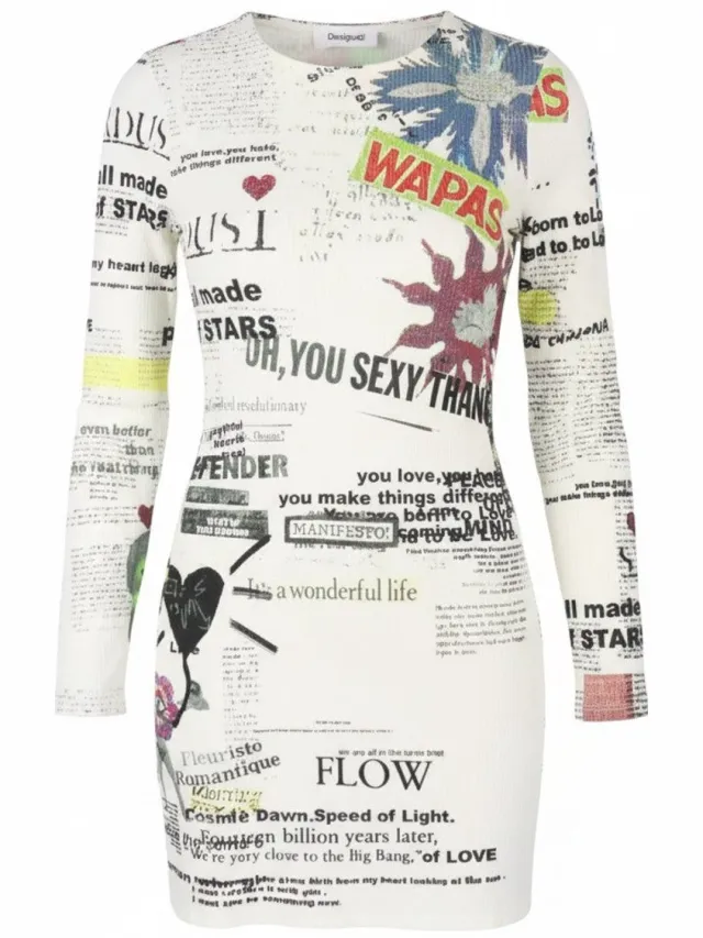 Desigual Vest Wapas Damesjurk met patroon en ronde hals Mini Meerkleurig