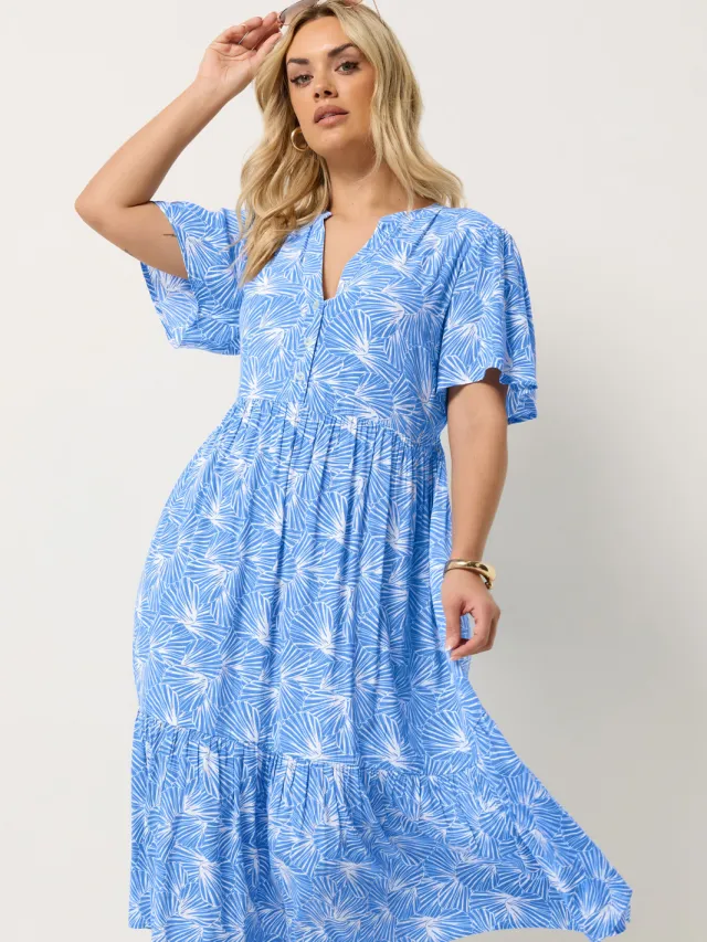 Yours Blauwe Schelpenprint Jurk Met Laagjes Blue