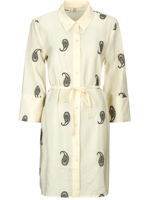 JDY Korte Jurk JDY JDYTHEA 7/8 EMBROIDERY Beige