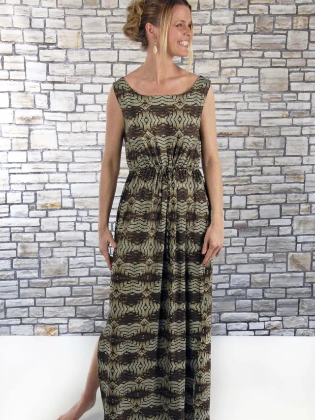 Donne del Sole Maxidress Golden Green - Lange zomerjurk Groen