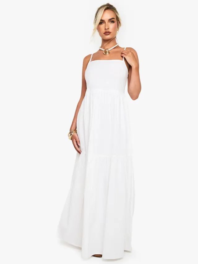 boohoo Dames Gelaagde linnen maxi-jurk met bandjes Wit